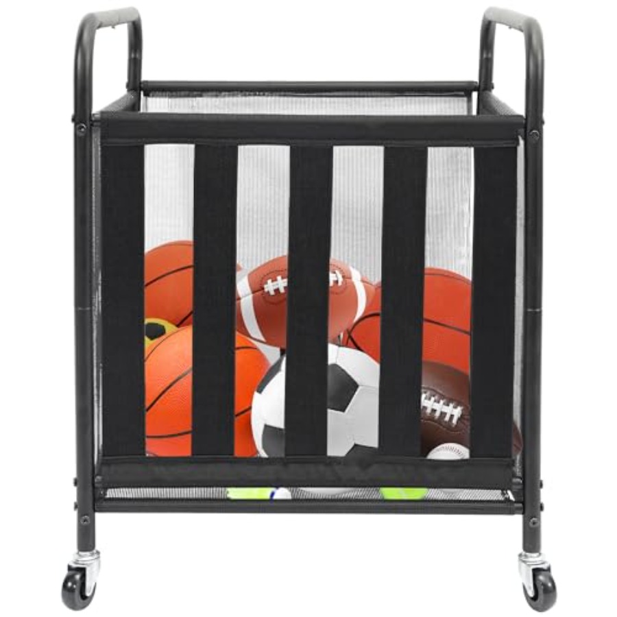 Sports Equipment Organizer - Rolling Sports Ball Storage Cart Lockable