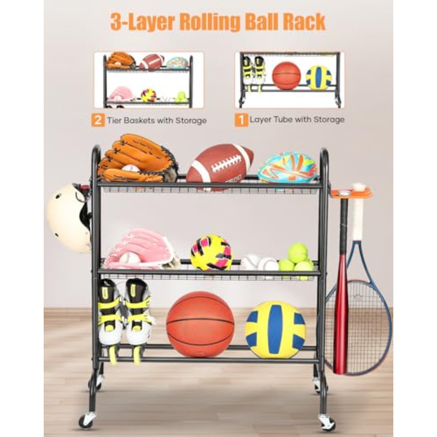 Basketball Rack Rolling Basket - Sports Equipment Organizer recension och pris