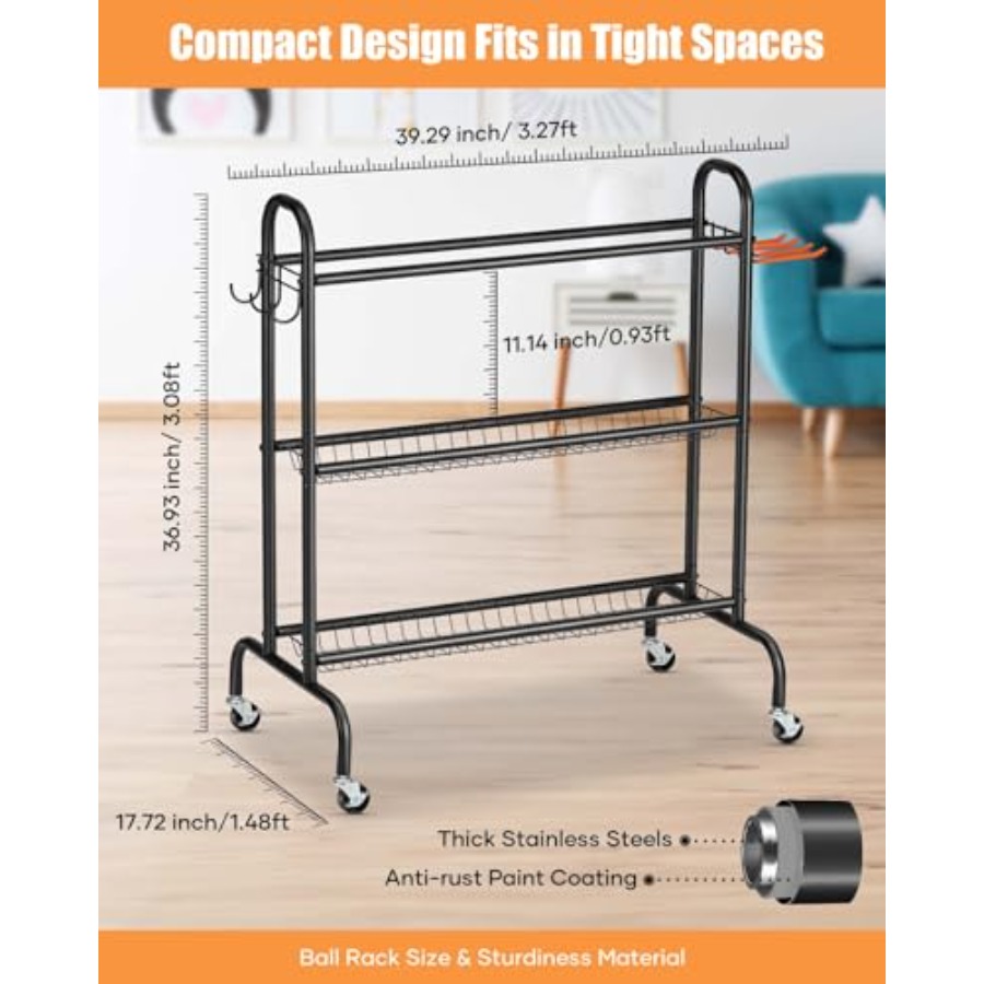 Basketball Rack Rolling Basket - Sports Equipment Organizer recension och pris